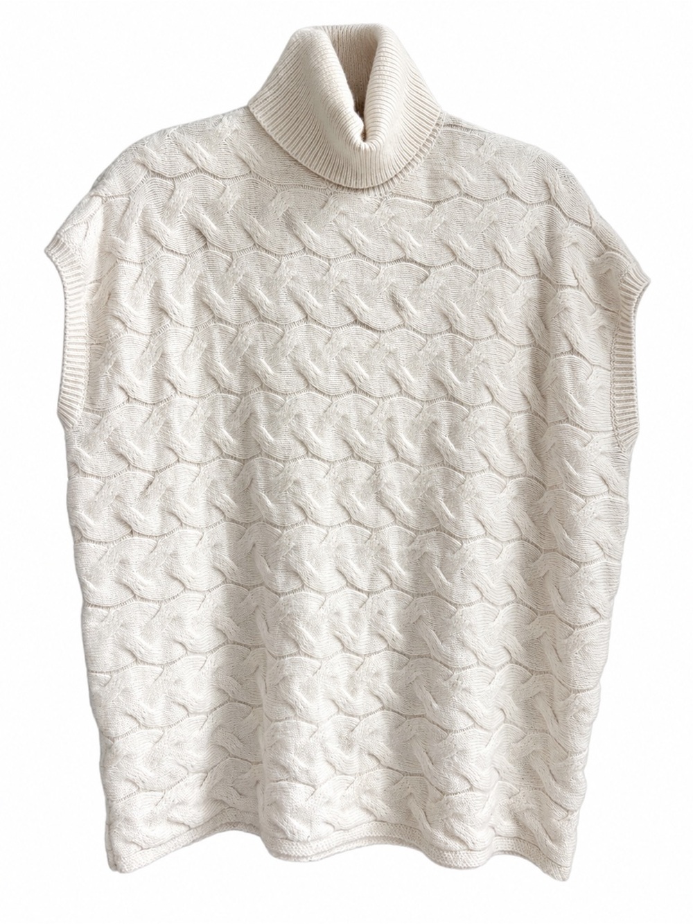 Splendid Ivory Cable Knit Oversized Sleeveless Turtleneck Sweater XS